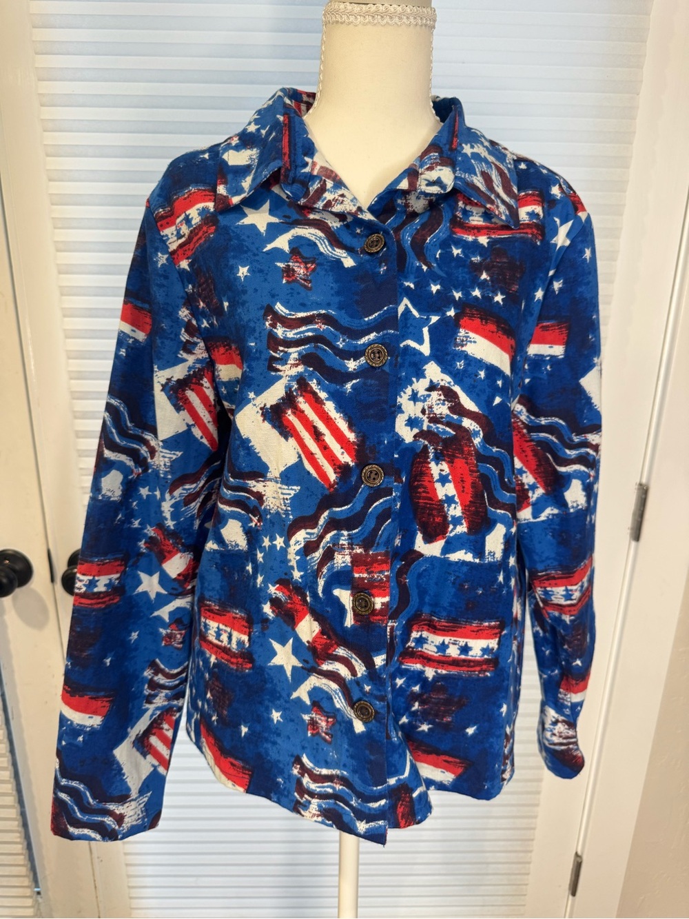 Vintage Fourth of July Patriotic Button Jacket Blue Red White NotFreePeople 1099